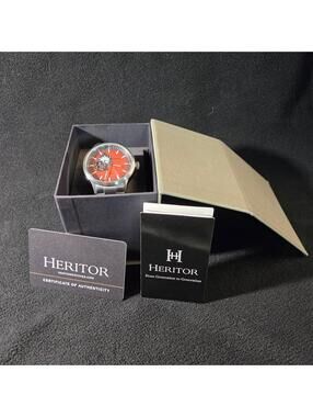 Heritor Watches Red Dial Stainless Steel Watch